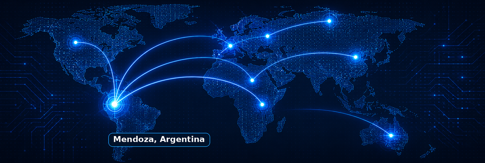 Mapa de conexiones internacionales con origen en Mendoza, Argentina