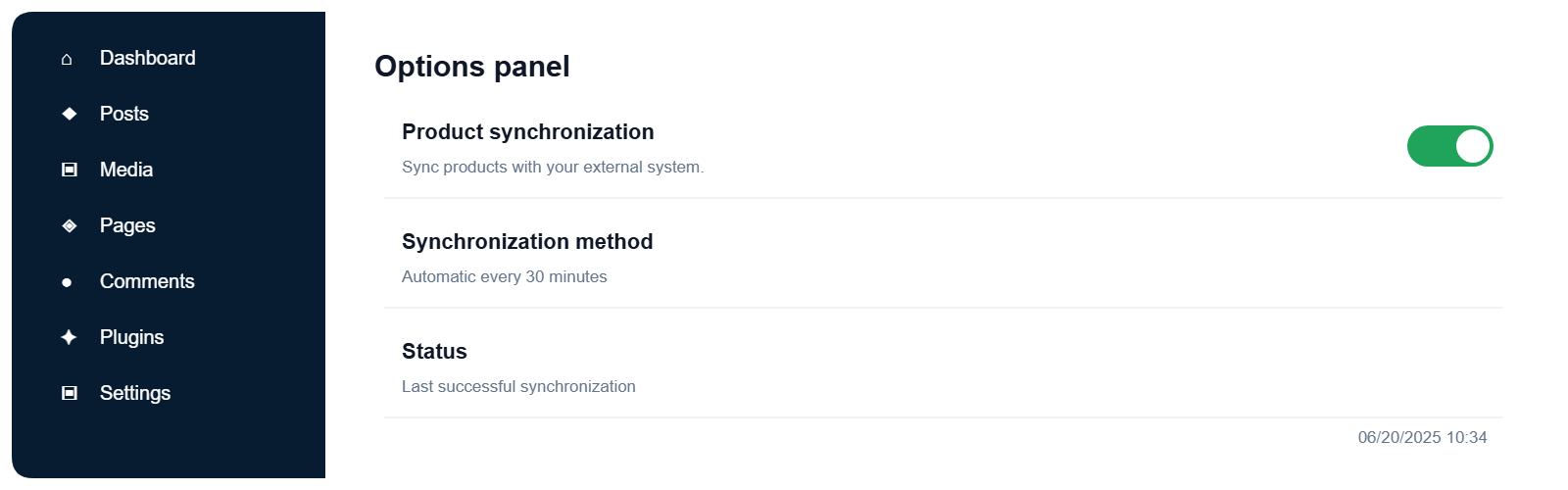 Custom plugin options panel